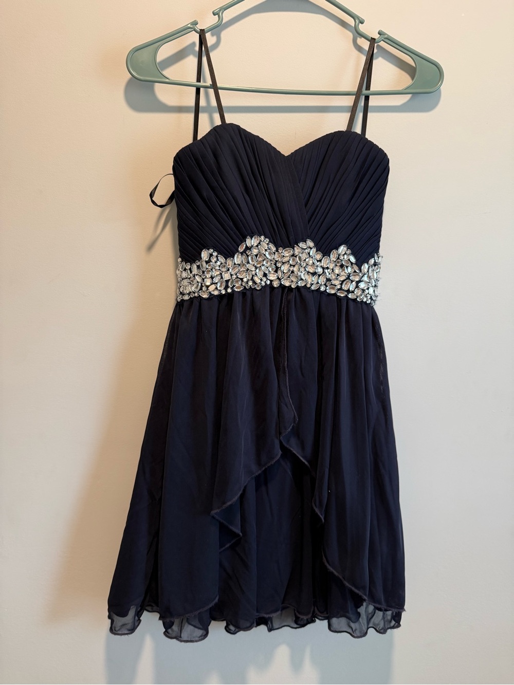 Xtraordinary Navy Blue Mini Dress with Crystal Waistband